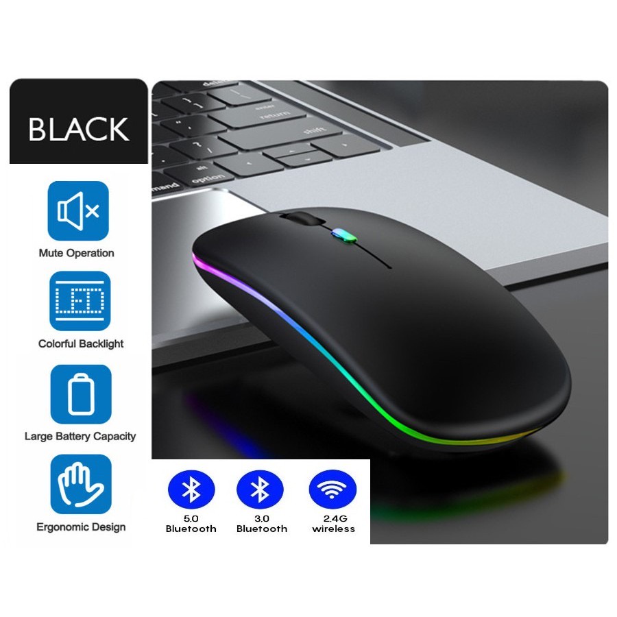 【COD】Viqoo MOUSE GAMING LED Wireless 2.4G &amp; Bluetooth 5.1 Rechargeable Slim Mouse 1600 DP