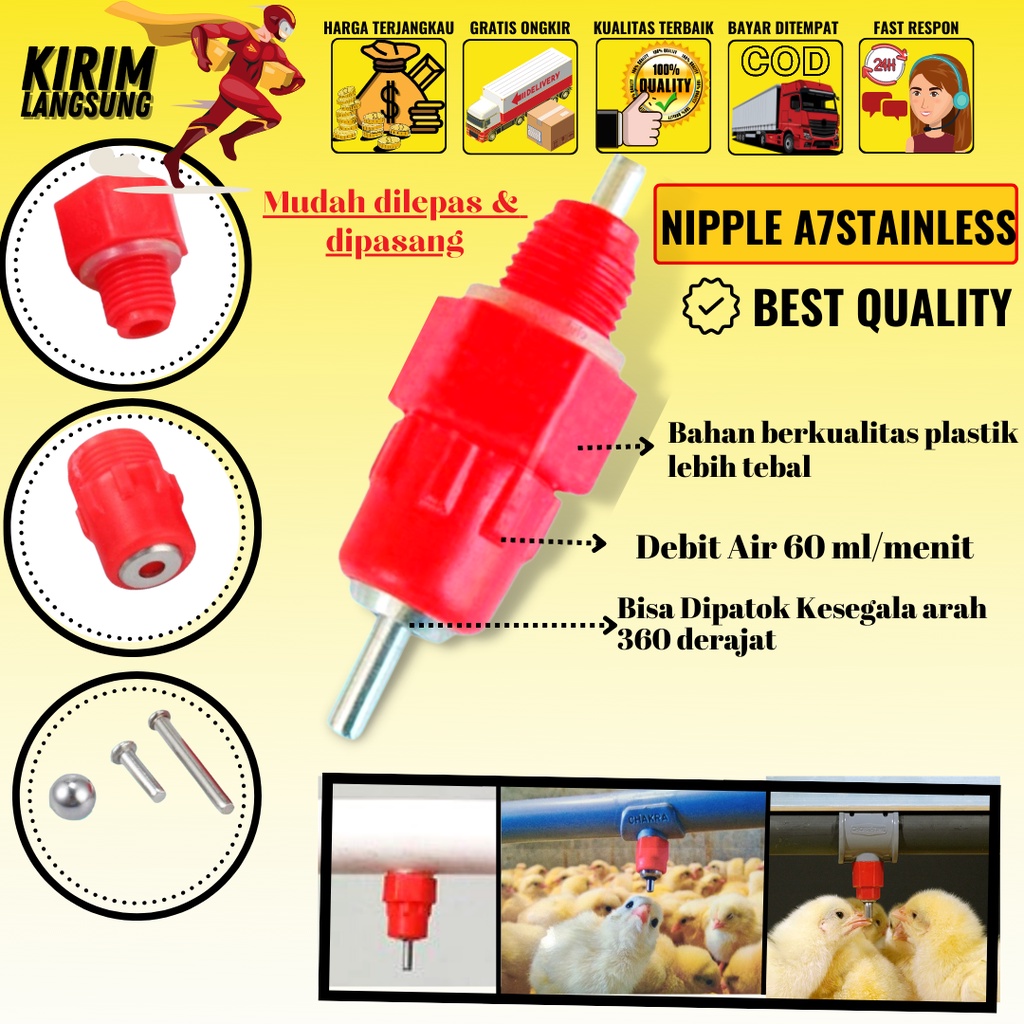 Alat Minum Ayam  Nepel Merah NIPPLE Nipel  A7 Peternakan Hewan Ternak AG ZONE