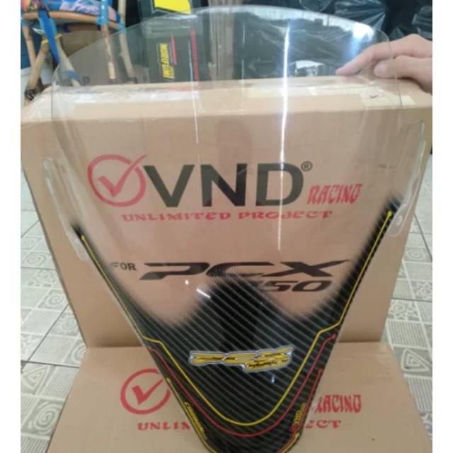 visor depan pcx lokal vnd bening semi karbon / kaca visor depan pcx vnd winsil pcx