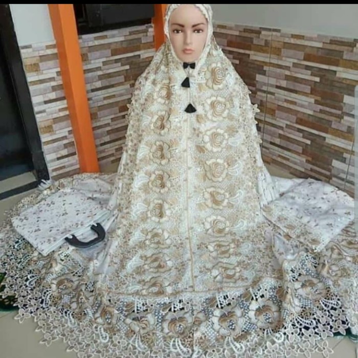 Mukena Sutra prada Renda KD, asli kualitas butik - mix milo putih