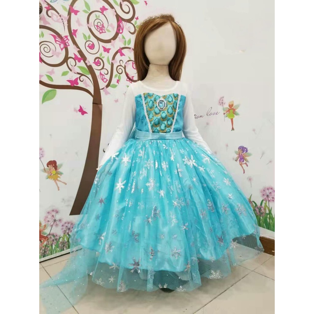 Dress Kostum Frozen  Elsa  25 Baju  Anak Dada Glitter Biru 