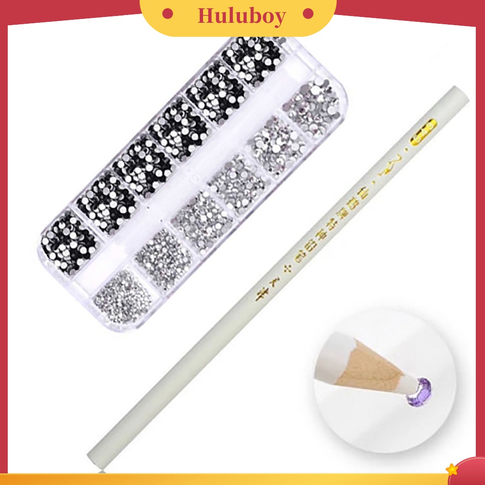 Huluboy Huluboy♡ 12 Warna Campur Berlian Imitasi Dengan Dotting Pen Untuk Dekorasi Nail Art