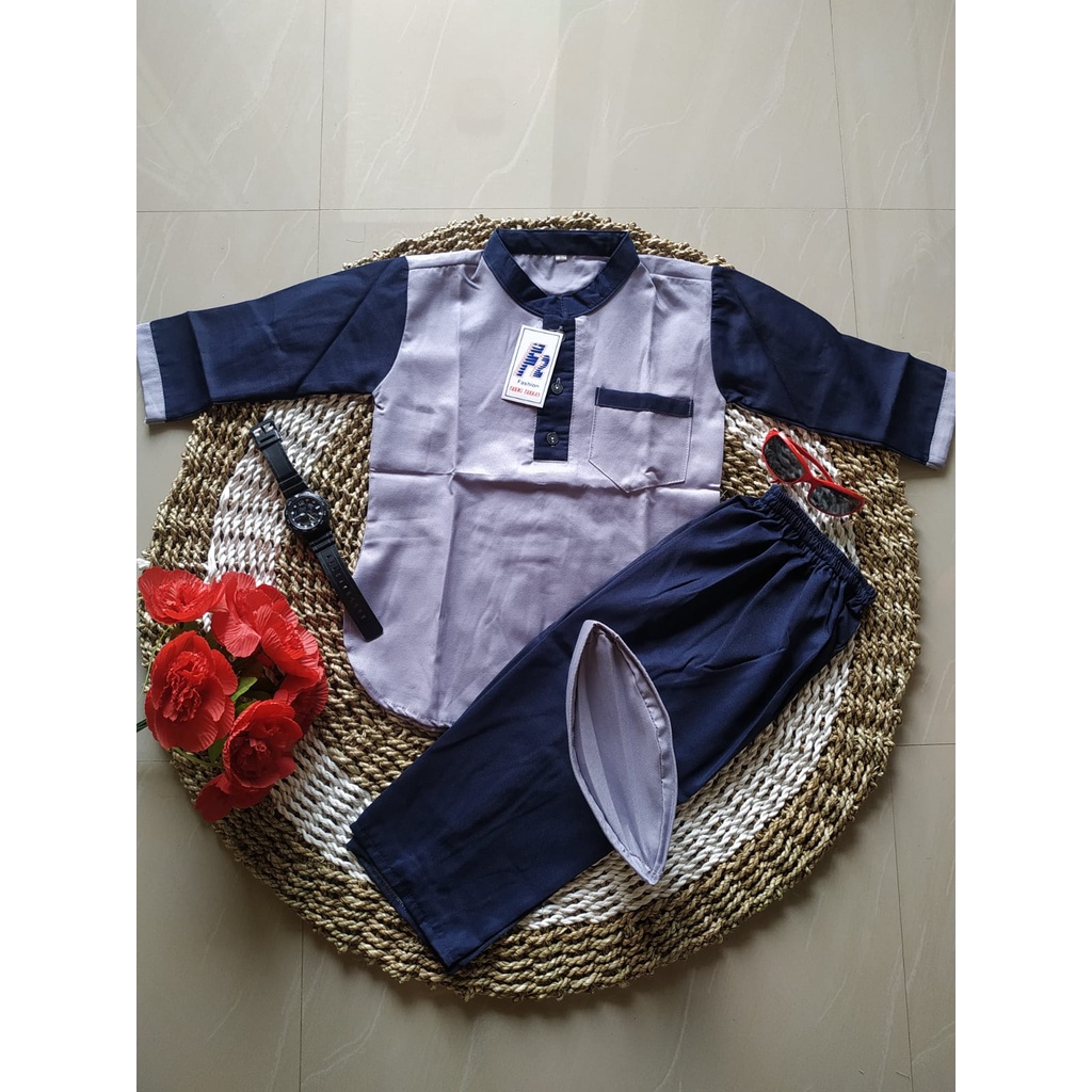 Baju Muslim Anak laki-Laki Lengan Panjang Bahan Toyobo Polos Kombinasi Warna 1-12 Tahun