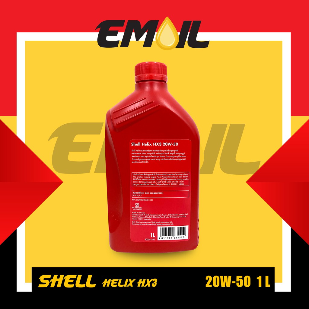 OLI SHELL HELIX HX3 sae 20w-50 API SL/CF galon 1 liter