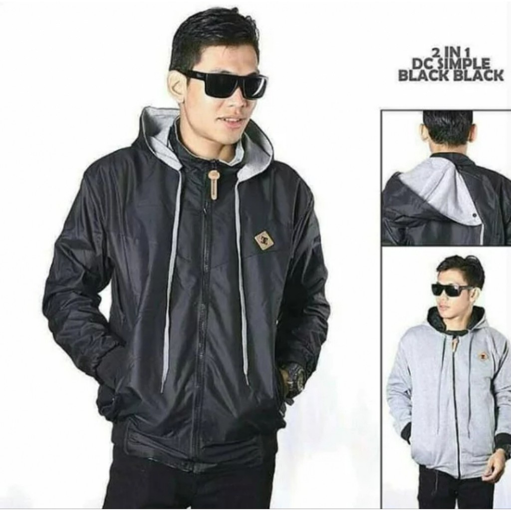 JAKET BOLAK BALIK 2IN1 COWOK CEWEK L - XXL NAVY