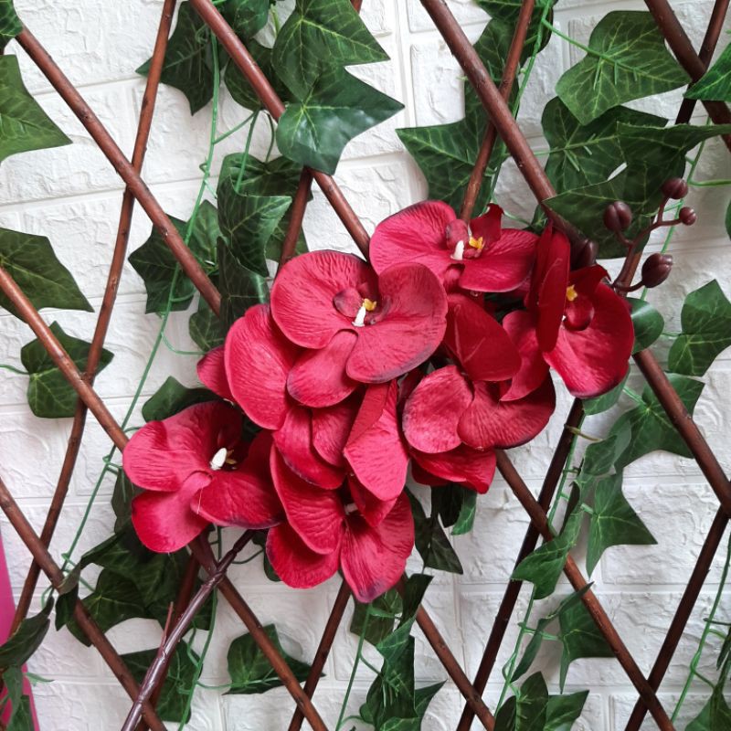 BUNGA ANGGREK BAHAN KAIN POLOS 8 KUNTUM - BUNGA ARTIFISIAL - (BAGK8KTM)-Maroon