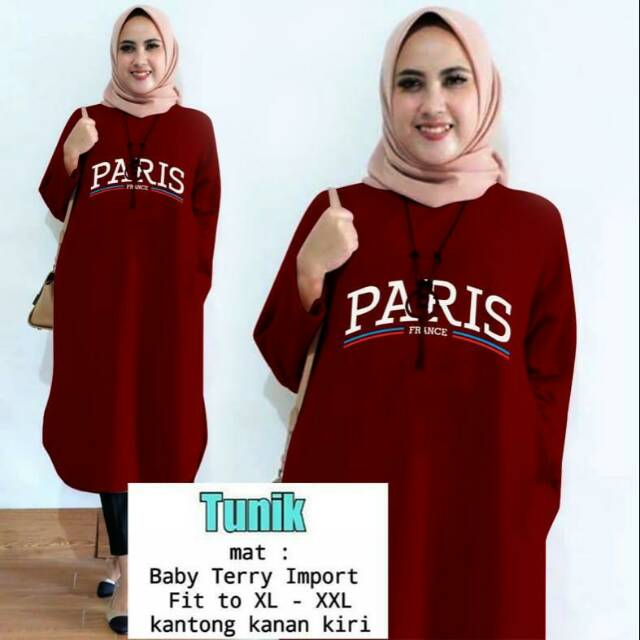 TUNIK MUSLIM WANITA BABYTERRY PARIS KIRI kANAN ADA SAKU