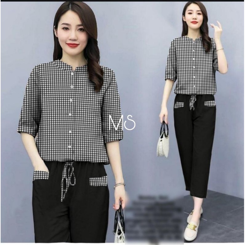 SET CELANA NADYA KOTAK FASHION, KATUN SETELAN