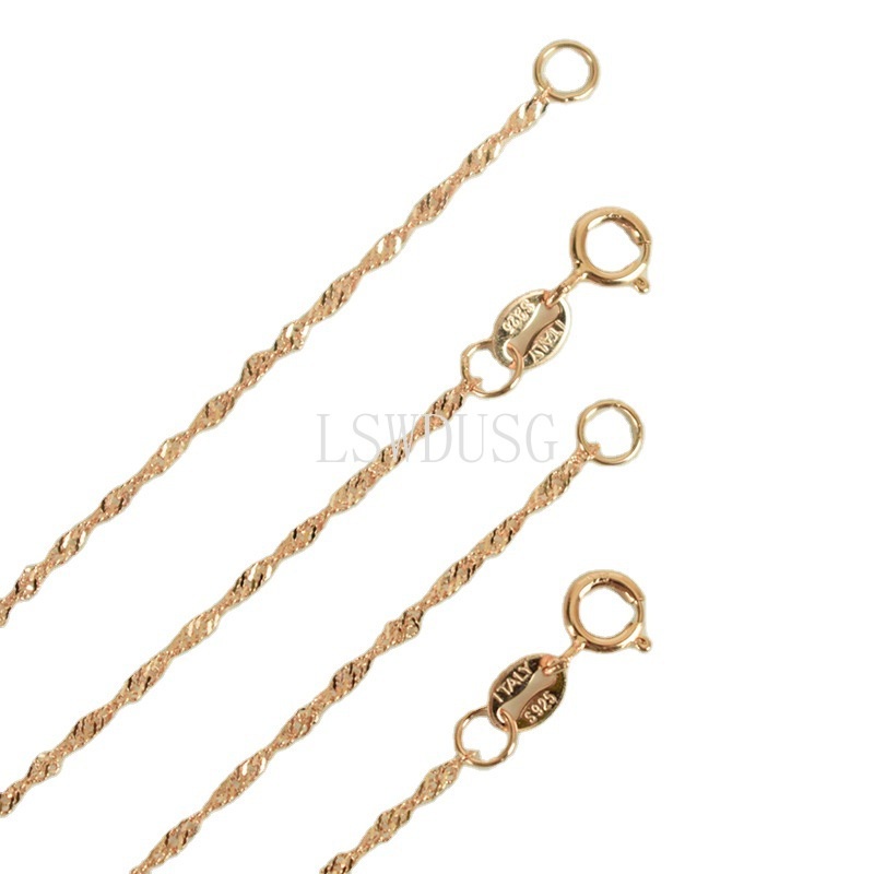 Nyata 925 rantai perak murni Kalung mawar emas rantai gelombang air 16-24 inches 18 K Disepuh mawar emas Sederhana Fashion Perhiasan Hadiah