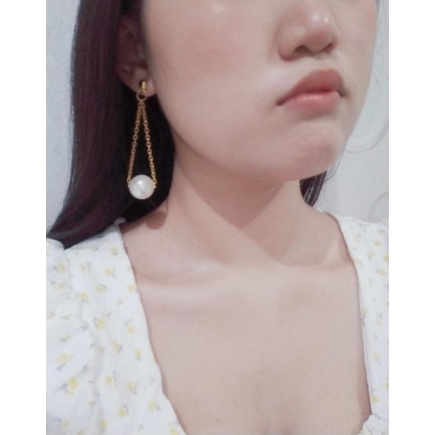 Franda Big Pearl Korean Stud Earrings Anting Tusuk Mutiara Besar Korea
