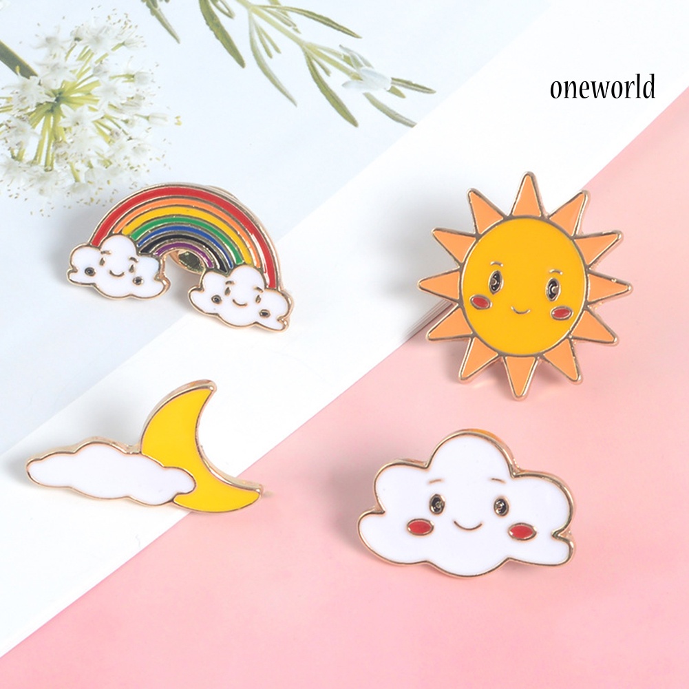 OW@ Cartoon Sun Moon Cloud Rainbow Enamel Brooch Pin Bag Collar Lapel Badge Jewelry