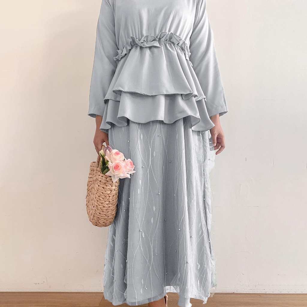 Ghania Dress Kondangan Tulle Mutiara / Dress Bridesmaid Maxi Brukat Modern / Baju Kondangan Wanita / Outfit Wanita Kekinian / Gamis Brukat Pesta Kondangan / Baju Wisuda Terbaru