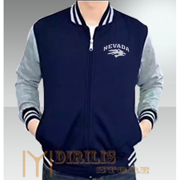Jaket Varsity Baseball Pria / Wanita Nevada Text Silver /Sweater /Bomber / Hoodie / Jaket