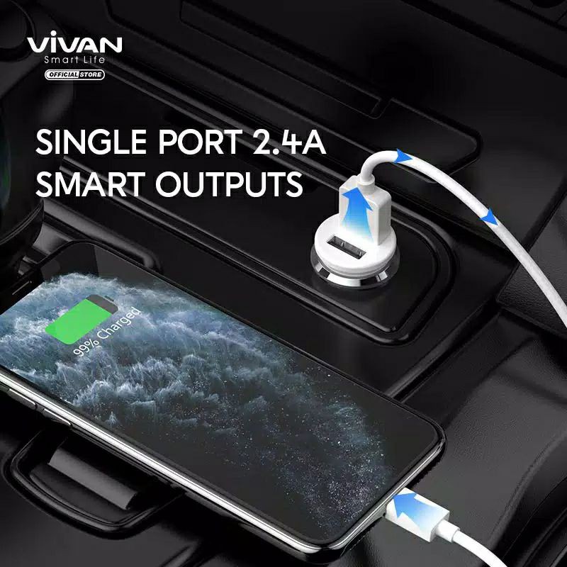 Vivan VCC01 Car Charger 2.4A with Micro USB Cable