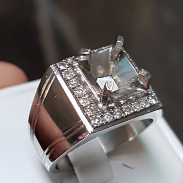 E13 ikat emban cincin perak silver mata 24 pcs intan berlian diamond asli ring no 19 atau 8.5 murah