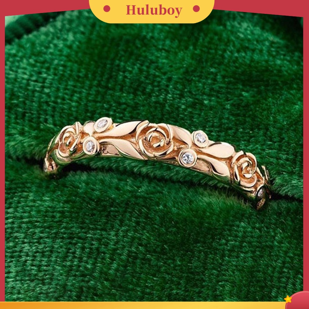 Hu Hu Hu Hu Hu Alat Bantu Pasang Kacamata♡ Cincin Wanita Bentuk Bunga Mawar Aksen Berlian Imitasi Untuk Pernikahan