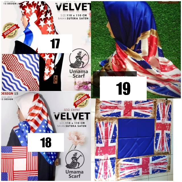 Segiempat Velvet Premium Bendera England America Australia Scarf Jilbab Hijab Inggris Amerika