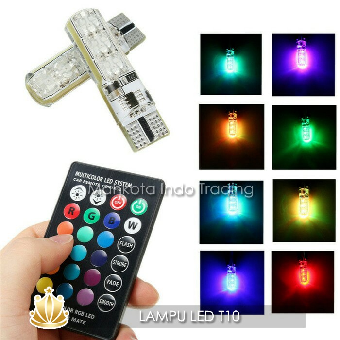 LAMPU LED T10 MOTOR MOBIL RGB 6 MATA JELLY ISI 2PCS + REMOTE E051