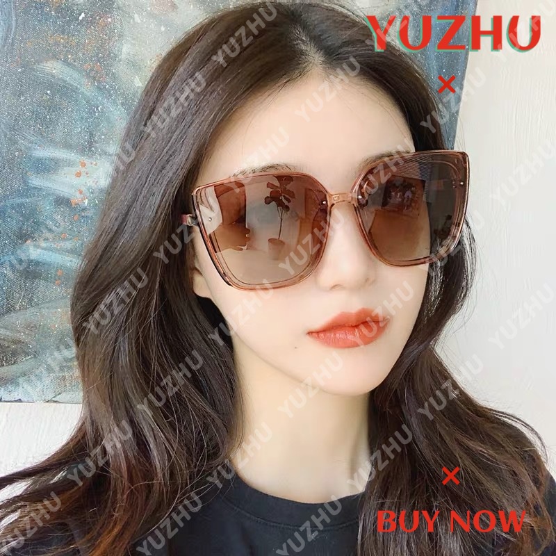 (YUZHU) Bayar di Tempat Korean Fashion Square Oversized Wanita Kacamata Mata Kucing Sunglasses Cat Eye