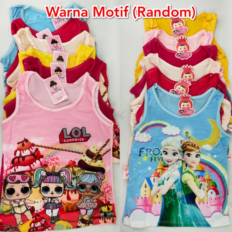 Tank Top Singlet Motif Anak Cewek M L XL Pakaian Baju Dalam Perempuan Paud TK SD Lucu Pink Sigonik