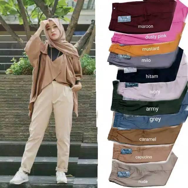 (PROMO) READY !!! BAGGY PANTS Latte Beige Nude Maroon Ivory Dusty Pink White Moss tamolivia B7T7 NEW