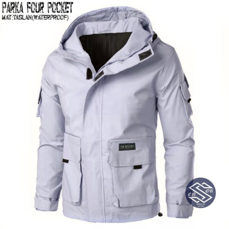 jaket pria taslan hoddie four pocket sensor terbaru premium