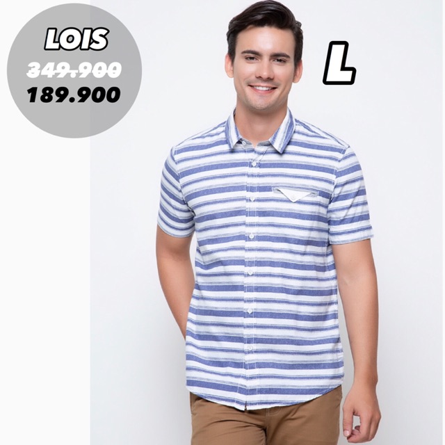 Kemeja Pendek Pria Lois Garis Biru Putih