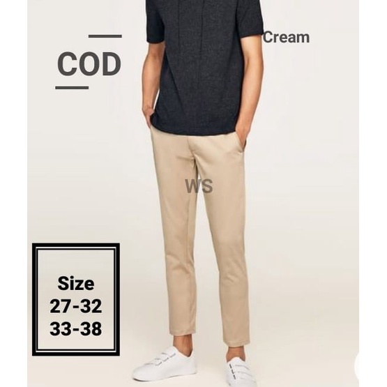 CELANA PRIA CHINO SLIMFIT PANJANG WARNA CREAM - CREAM, 27(U1Q1) CELANA KANTOR SLIMFIT PRIA FORMAL cl