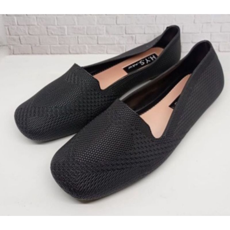 Sepatu jelly wanita flat Hys 767 spatu karet perempuan kekinian 2022-Hitam