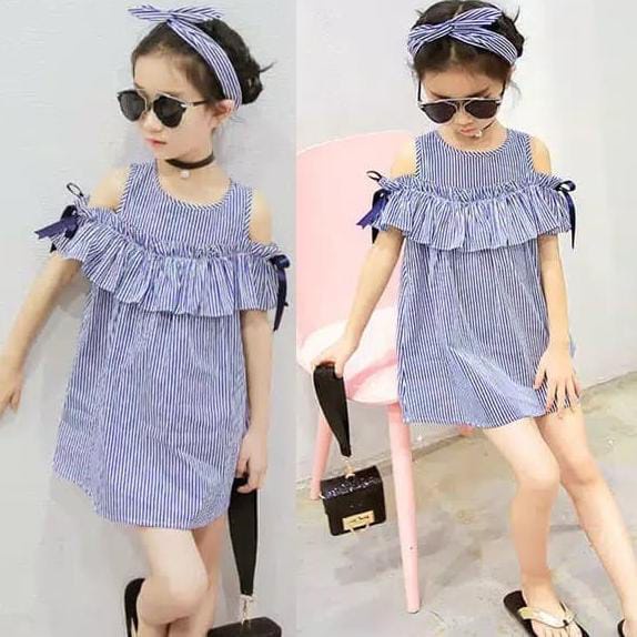 QFS - DRESS KIDS YUMMY / LITTLE YUMMY /UMUR 5-7 TH/ KATUN STRIPE ASLI/KOREA/TERBARU/TERLARIS