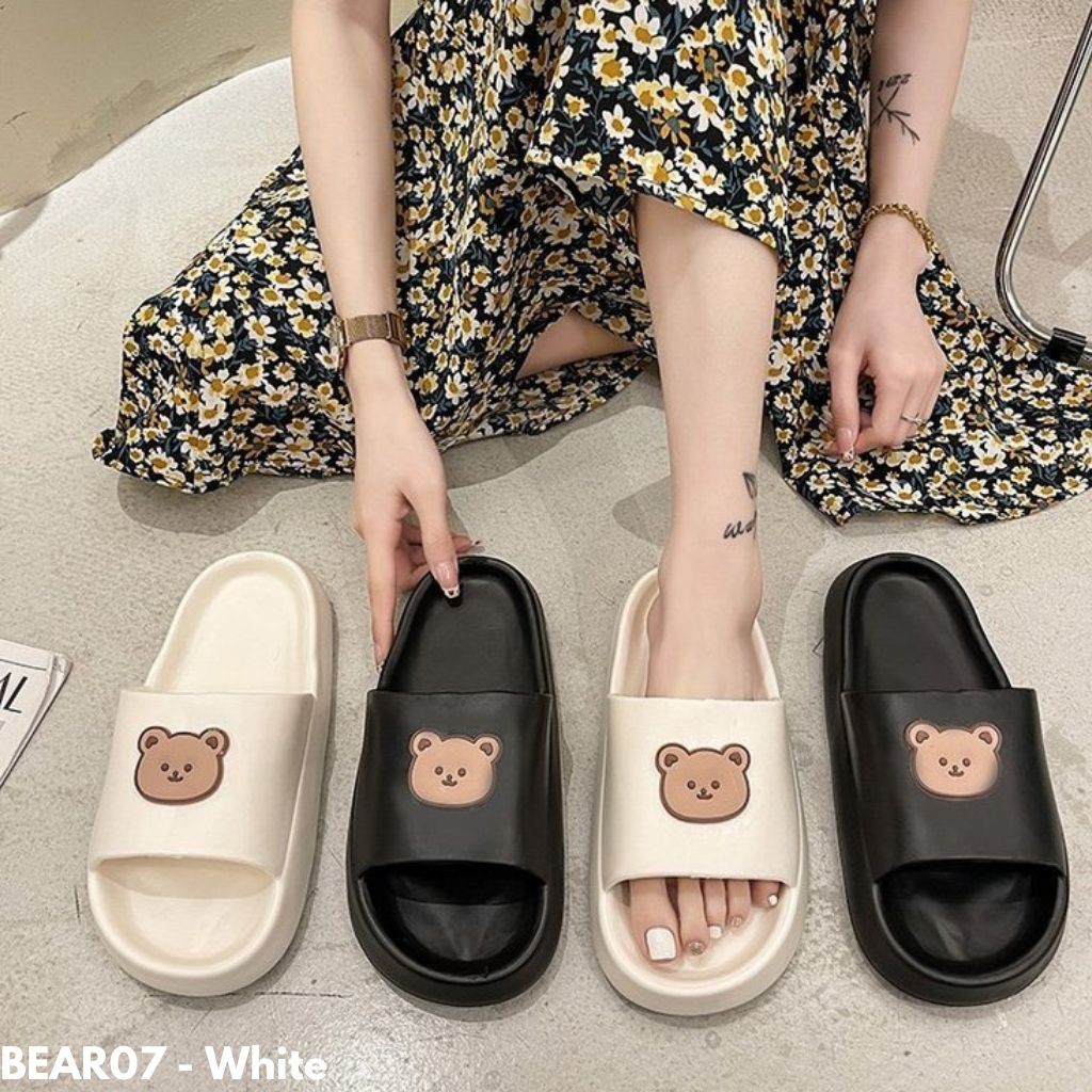 SANDAL RUMAH WANITA PRIA UNISEX COUPLE BERUANG BROWN NYAMAN KARET ANTI LICIN TOILET BEAR07