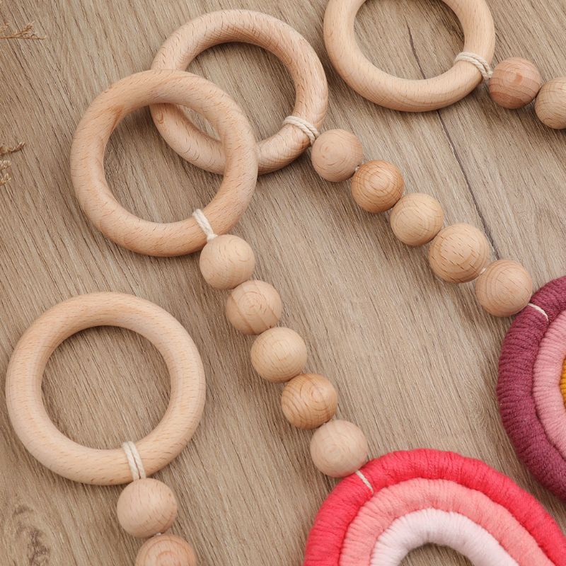 Mary Mainan Rattle Teether Kayu Alami Handmade Warna Pelangi Untuk Bayi