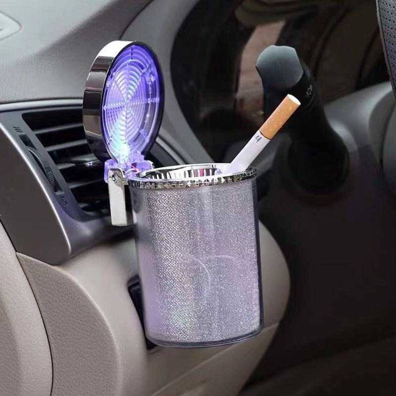 Asbak Rokok Mobil tempat putung rokok mobil dengan lampu LED portable Stainless Steel+ plastik