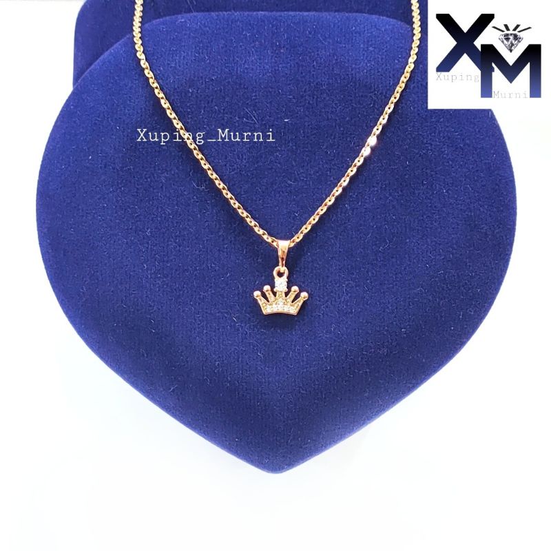 SET KALUNG XUPING ASLI LAPIS EMAS MODEL LIONTIN QUEEN / MAHKOTA - PERHIASAN WANITA