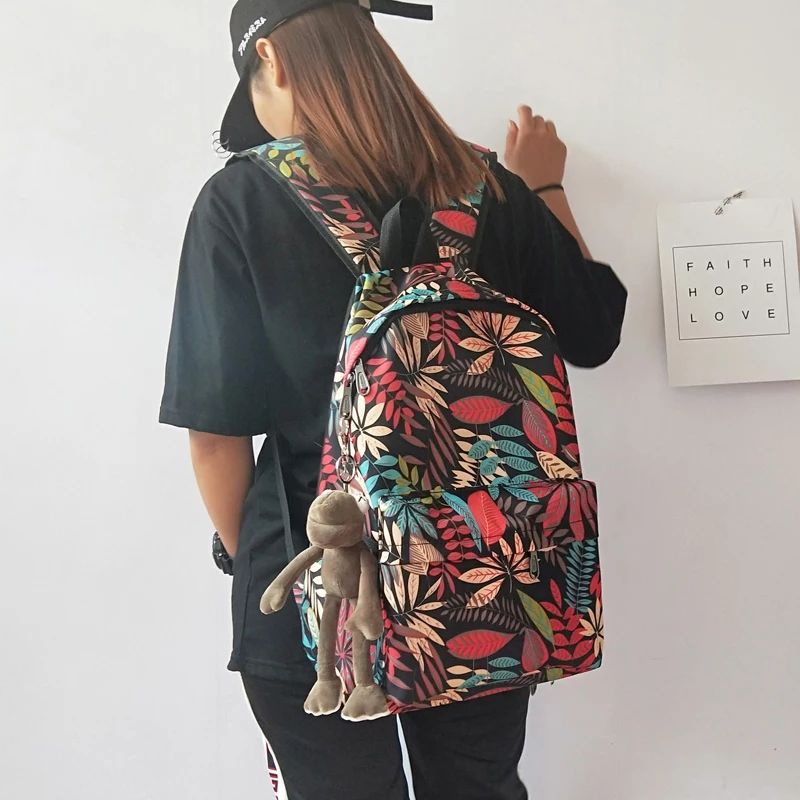 Tas Wanita Ransel Motif Daun Singkong Waterproof Nilon