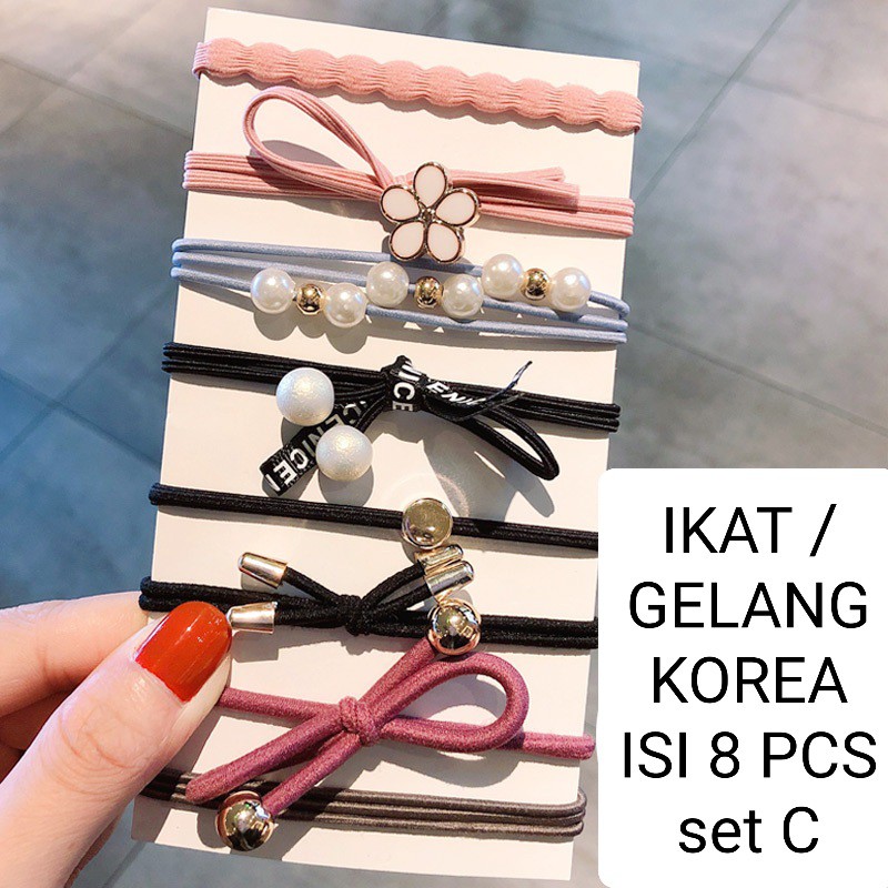 IKAT RAMBUT / GELANG RAMBUT KOREA ISI 8 PCS / AKSESORIS WANITA KOREA IMPOR / KARET RAMBUT IMPORT