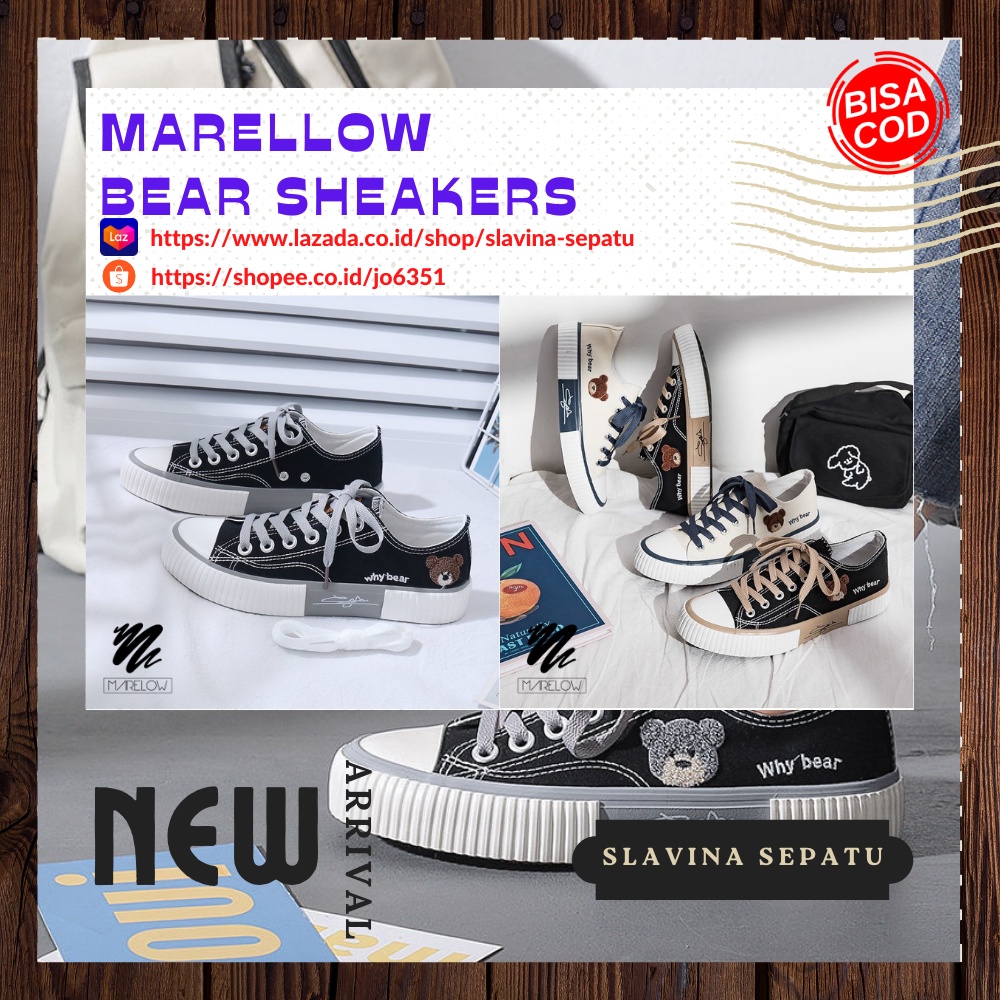 Sepatu Kets Canvas Wanita Import Korea Why Bear / Sepatu Sneakers Wanita / Sepatu Korean Style / Marelow Bear - Sepatu Sneakers Canvas Wanita