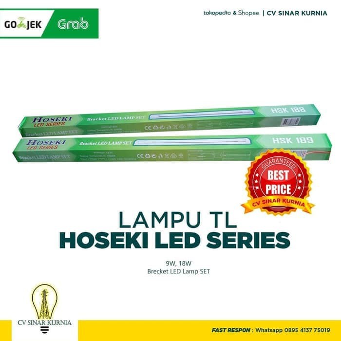 Lampu TL LED + Kap 1 set Komplit HOSEKI + Rumah lampu 18W/9W