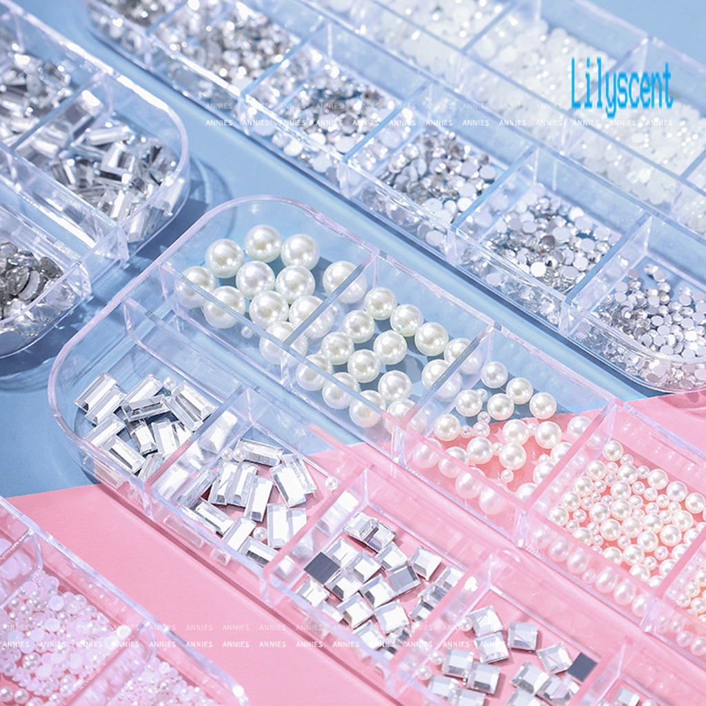 Lily 12 Sekat / Kotak Berlian Imitasi Glitter 3D Untuk Dekorasi Nail Art / Manicure DIY