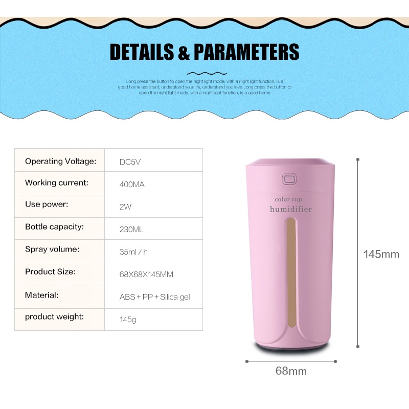 Air Humidifier Ultrasonic Aromatherapy Oil Diffuser 230ml -- Taffware