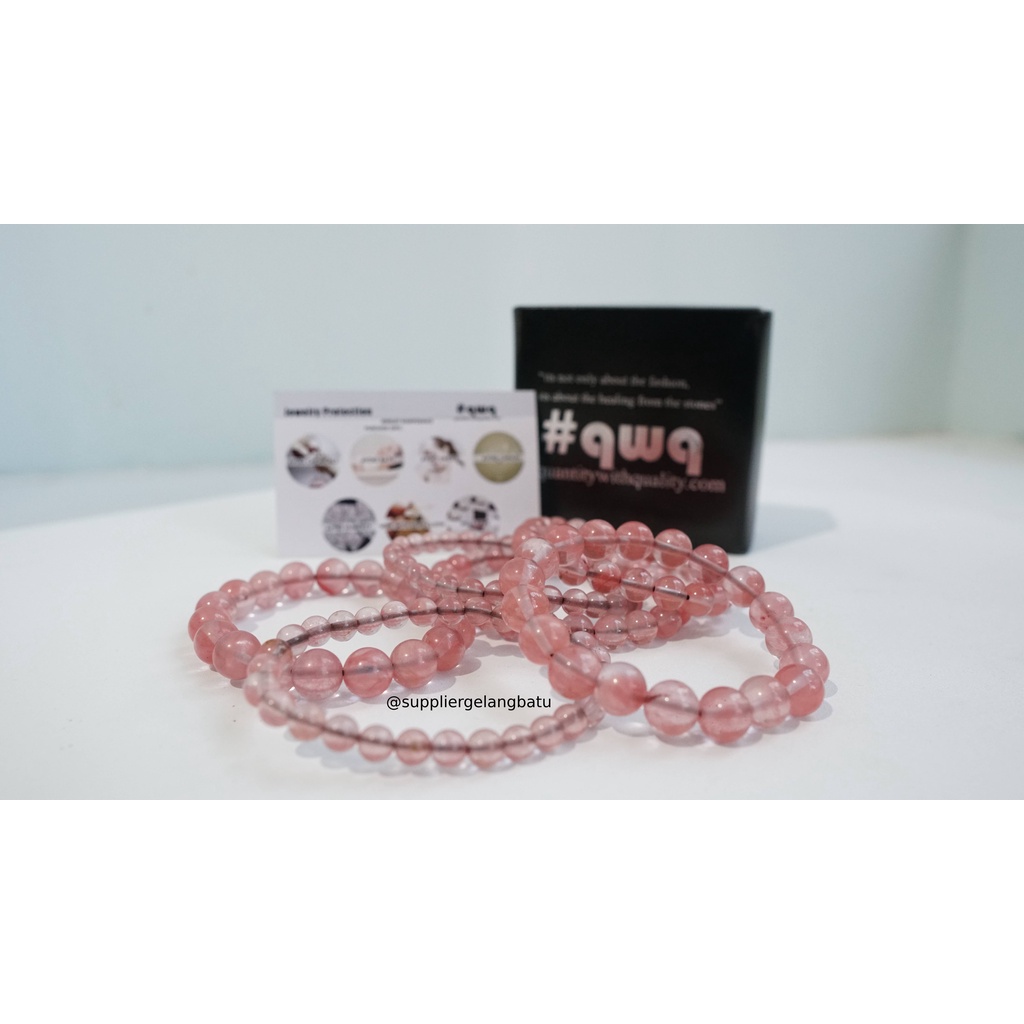 gelang batu cherry quartz premium batu kuarsa alam ceri pink import