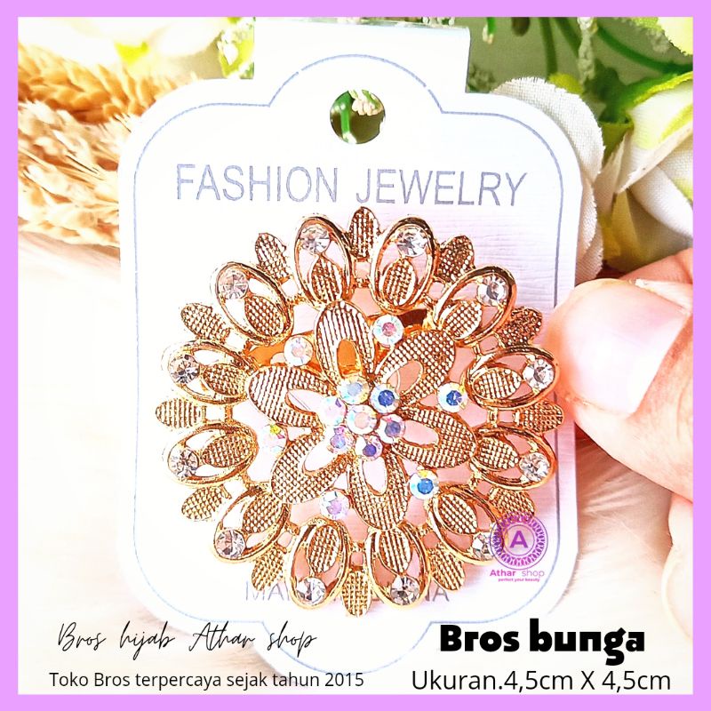 Bros bunga permata diamond swaroski /fashion muslim/bros kebaya/bros kutubaru-Bunga 1 gold
