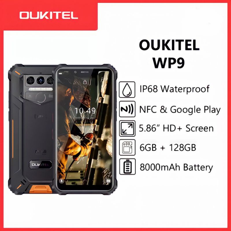 OUKITEL WP9 Ponsel Pintar Android 10, HP 5.86 "HD + Android 10, Helio P60 Octa Core 8000MAh Kamera 1
