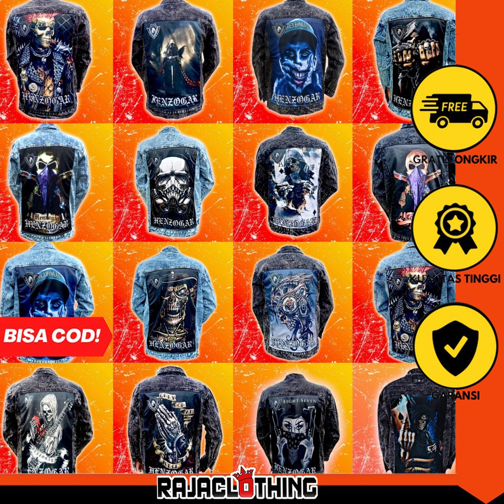 RCL - Jaket Jeans Hitam Gambar Belakang Pria - Jaket Jeans Printing Cowok