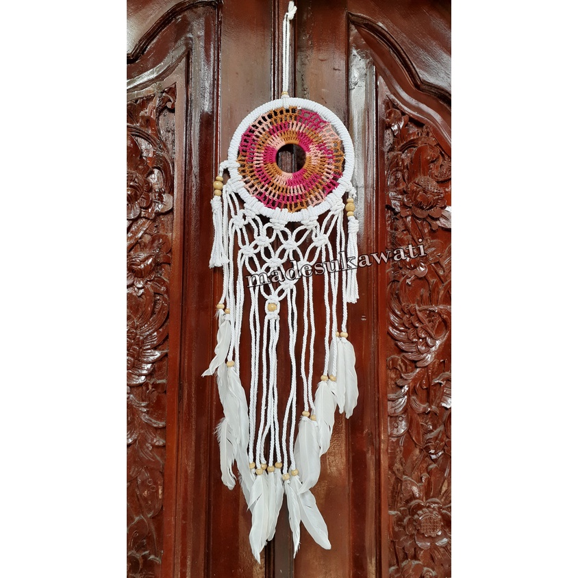 Dream catcher sulam jaring benang diameter 17cm panjang 67cm dekorasi hiasan rumah