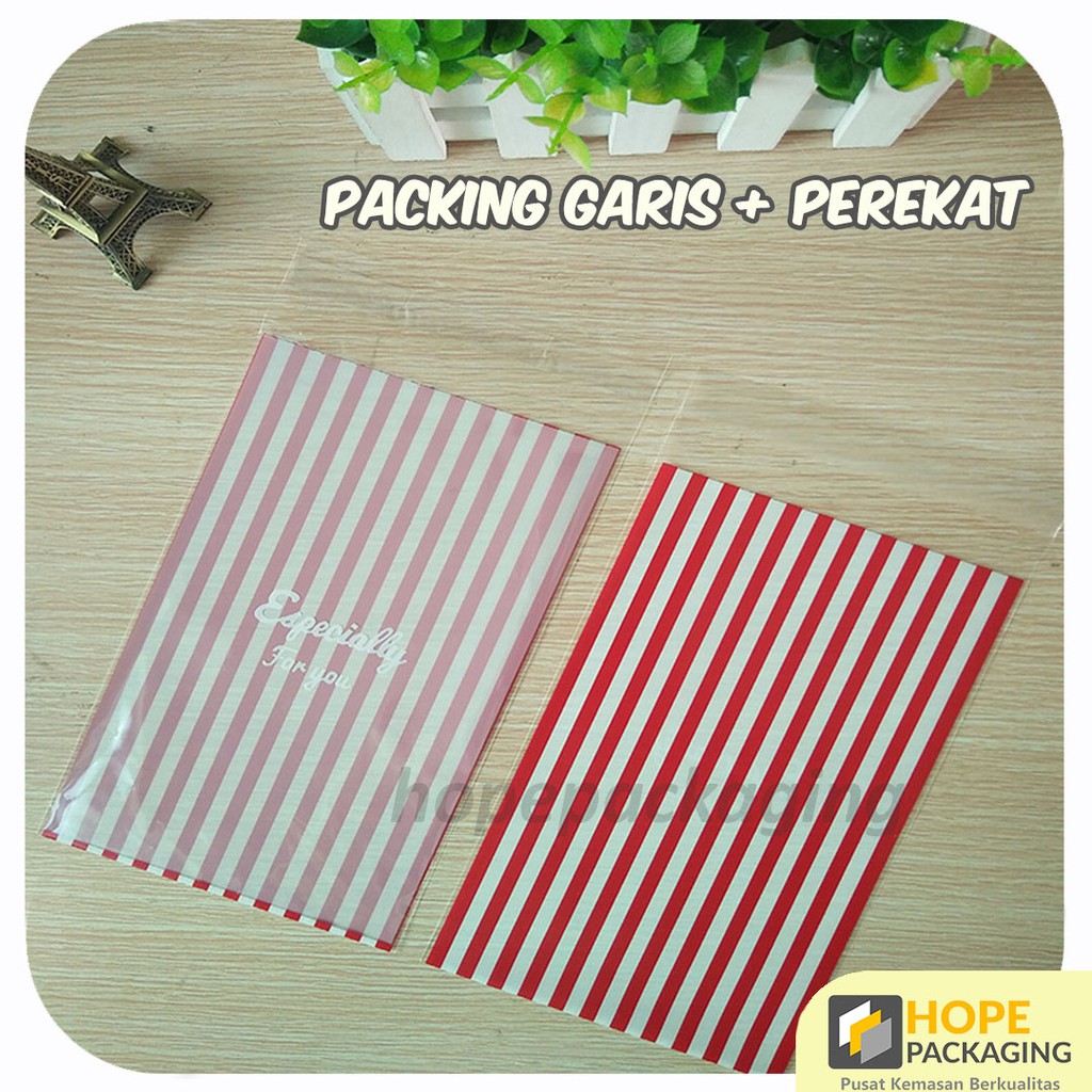 [5 Pcs] Plastik OPP Motif Garis Lem Perekat Kemasan Snack Aksesoris Souvenir Kue Lebaran