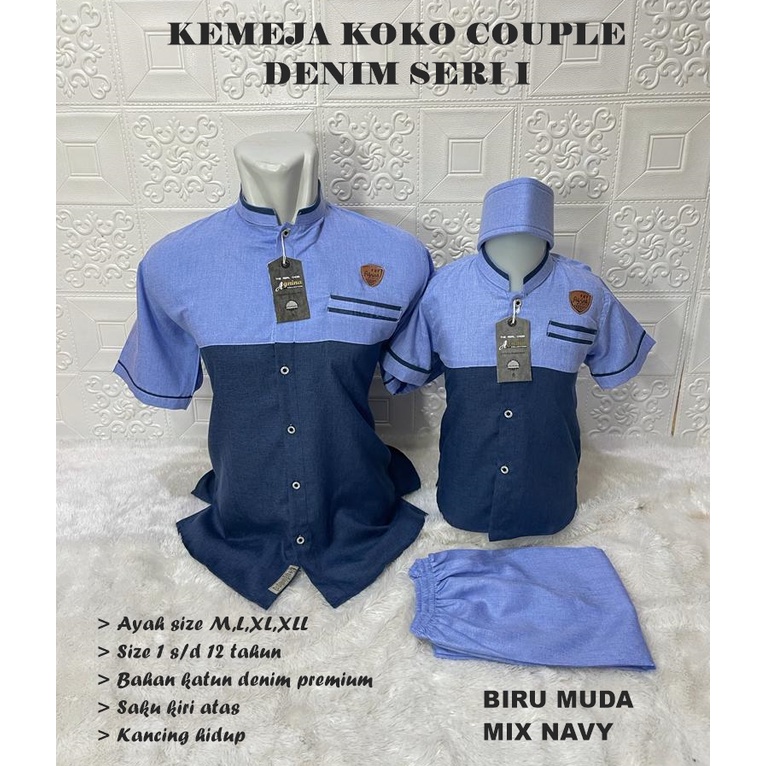 Baju koko Ayah Anak Couple Katun Sarimbit - Atasan Muslim Bordir Pria - Lebaran Baju Kembaran Murah