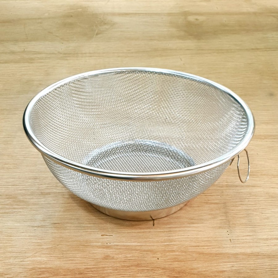 saringan buah sayur tirisan minyak kawat basket wire strainer stainless bulat 21 / 24 / 27 cm