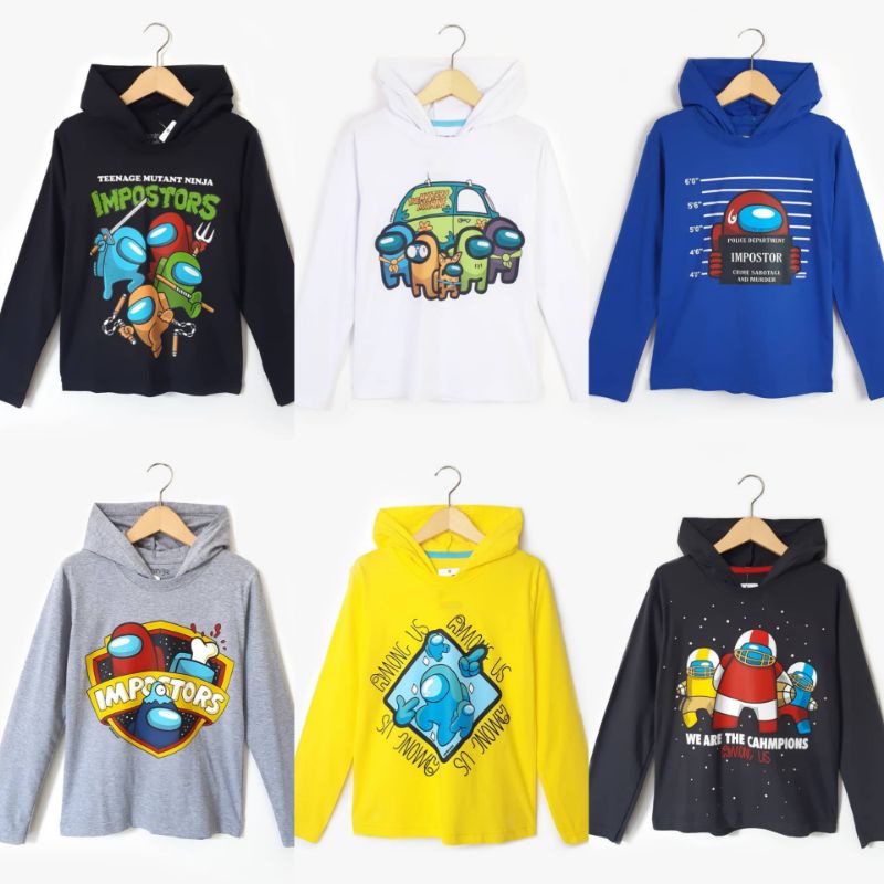Kaos Lengan Panjang Hoodie Anak Laki Laki Ammigoz Kids Among Us Size 4 - 12y