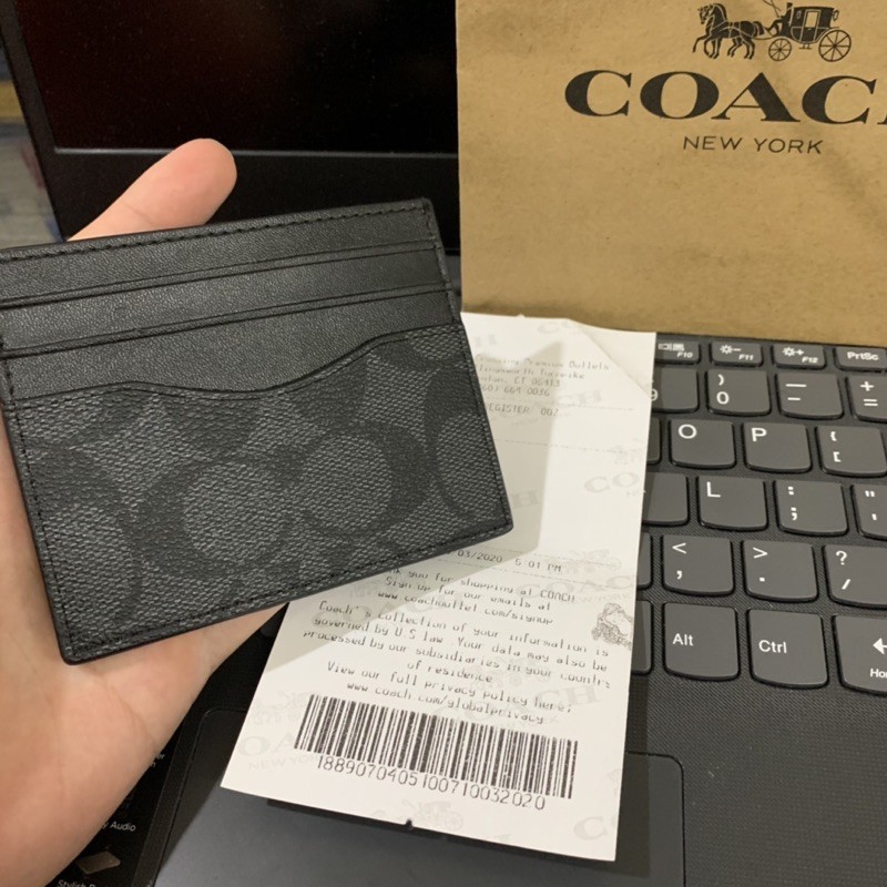 CARD HOLDER COACH BLACK/BROWN SIGNATURE